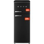 Frigorífico Negro Dos Puertas EVVO 45L Clase E 170L F45